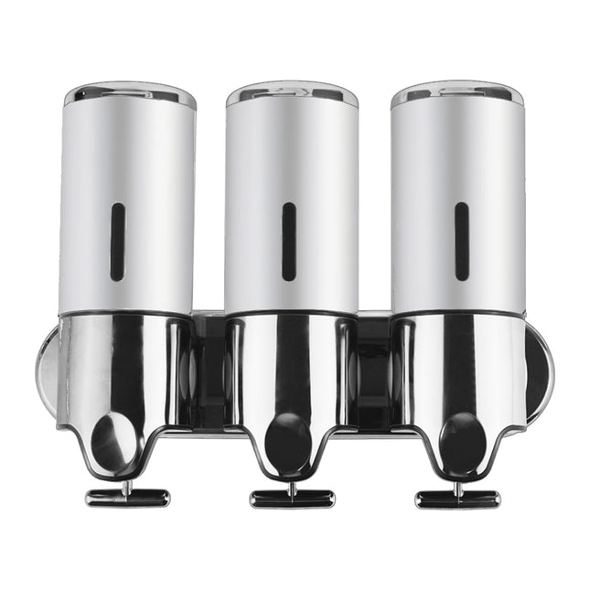 3 Bottles Bathroom Shower Soap Dispenser Silver-1973193874797105153