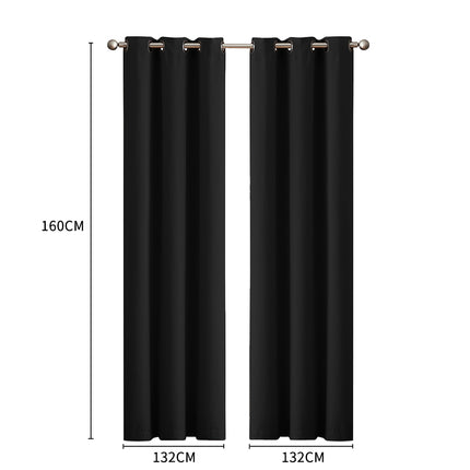 2x Blockout Curtains Panels 3 Layers Black-1973194062085361666