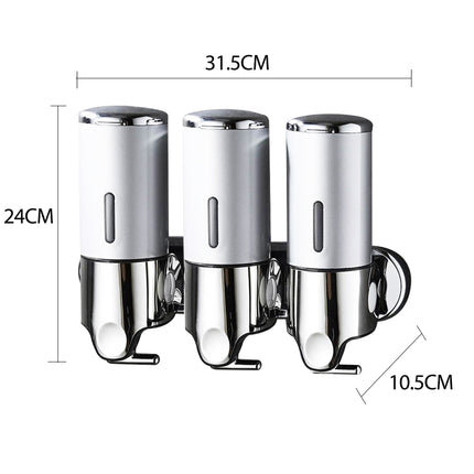 3 Bottles Bathroom Shower Soap Dispenser Silver-1954802726525341698
