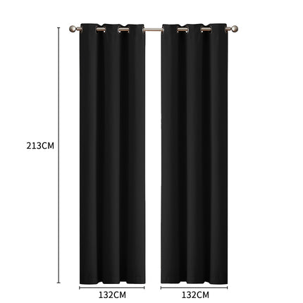 2x Blockout Curtains Panels 3 Layers Black-1954802970721914882