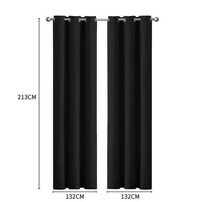 2x Blockout Curtains Panels 3 Layers Black-1954802970721914882