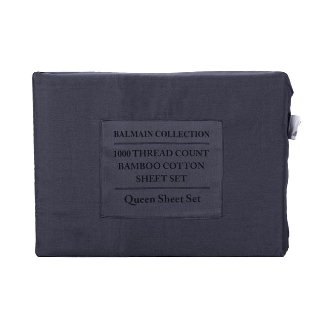 Royal Comfort - Balmain 1000TC Bamboo cotton Quilt Cover Sets (Queen) - Charcoal-1951134830041370631