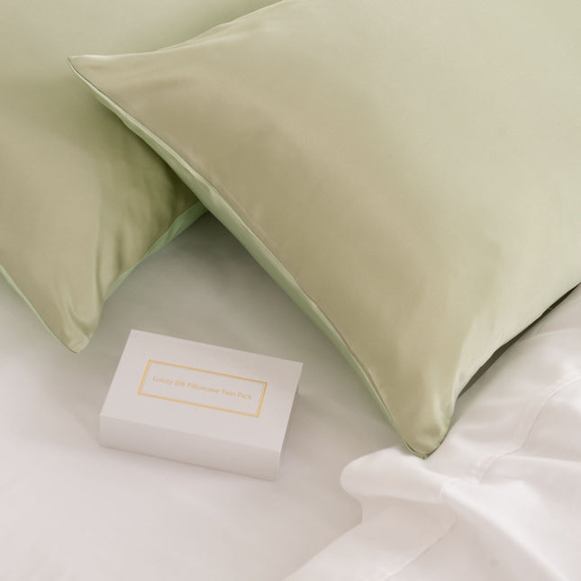 SILK PILLOW CASE TWIN PACK - SIZE: 51X76CM - Sage-1951134814539223043