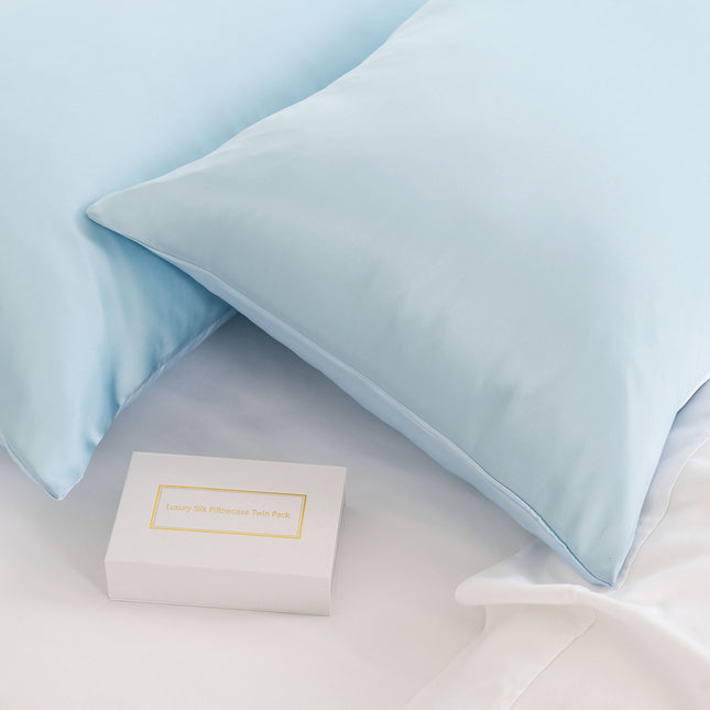 SILK PILLOW CASE TWIN PACK - SIZE: 51X76CM - Soft Blue-1951134815088676867