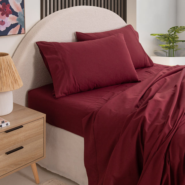 Royal Comfort Vintage Washed 100 % Cotton Sheet Set Single - Mulled Wine-1951134887419449344