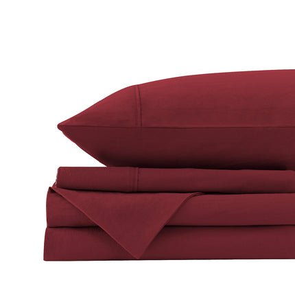 Royal Comfort Vintage Washed 100 % Cotton Sheet Set Single - Mulled Wine-1951134887419449349
