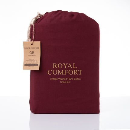 Royal Comfort Vintage Washed 100 % Cotton Sheet Set Single - Mulled Wine-1951134887419449351