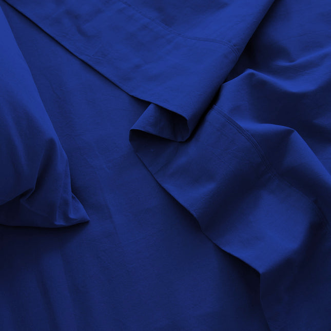 Royal Comfort Vintage Washed 100 % Cotton Sheet Set Double - Royal Blue-1951134887813713924