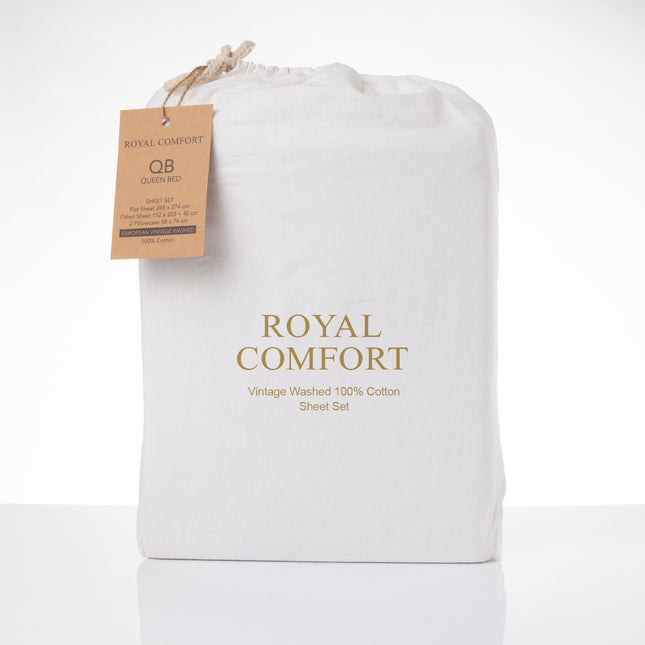 Royal Comfort Vintage Washed 100% Cotton Sheet Set King - White-1951134889655013383
