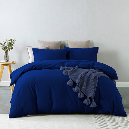Royal Comfort Vintage Washed 100 % Cotton Quilt Cover Set Double - Royal Blue-1951134832381792256