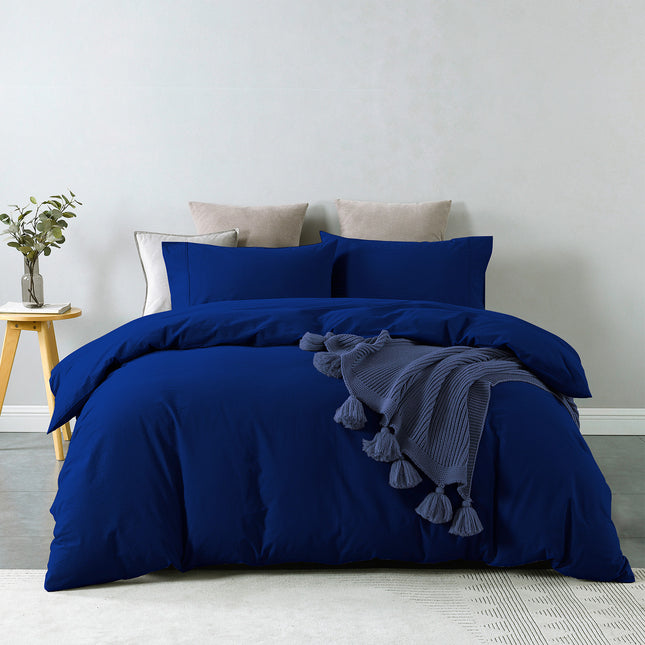 Royal Comfort Vintage Washed 100 % Cotton Quilt Cover Set Double - Royal Blue-1951134832381792256