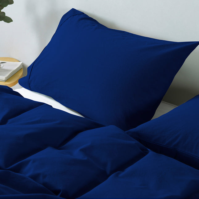 Royal Comfort Vintage Washed 100 % Cotton Quilt Cover Set Double - Royal Blue-1951134832381792260