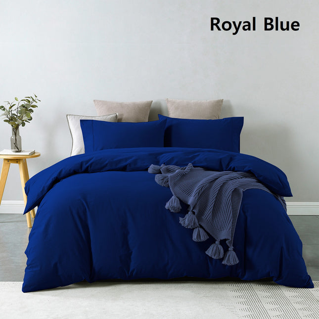 Royal Comfort Vintage Washed 100 % Cotton Quilt Cover Set Double - Royal Blue-1951134832381792262