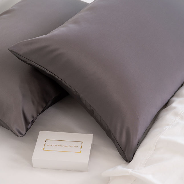 MULBERRY SILK PILLOW CASE TWIN PACK - SIZE: 51X76CM - CHARCOAL-1951134812672757763