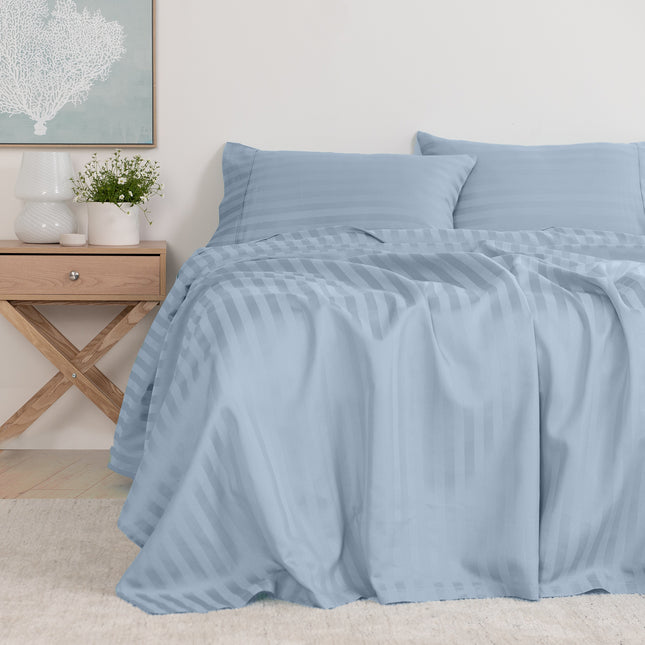 KENSINGTON 1200TC COTTON SHEET SET IN STRIPE-KING - CHAMBRAY (BLUE)-1951134851730116609