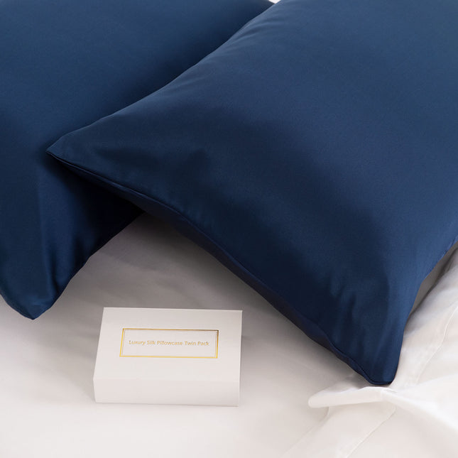 MULBERRY SILK PILLOW CASE TWIN PACK - SIZE: 51X76CM - NAVY-1951134812869890051