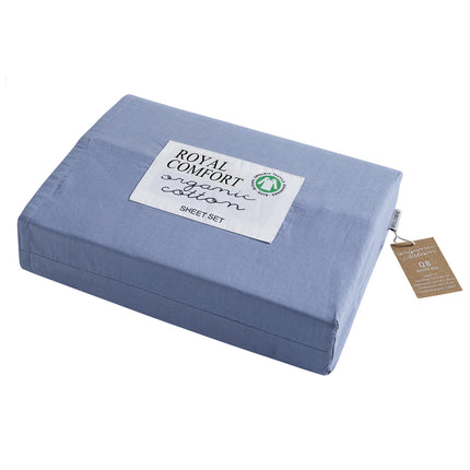 Royal Comfort - 250TC 100% Organic Cotton 4 Piece Sheet Set - Double - Indigo-1951134854909399041