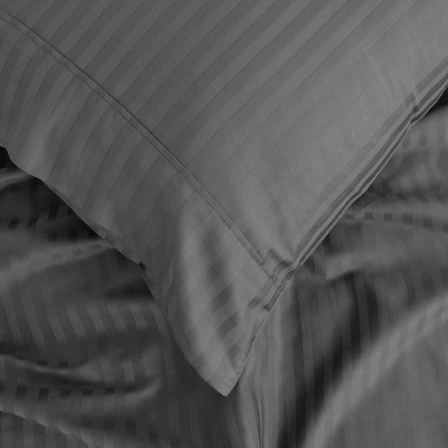 Royal Comfort 1200 Thread count Damask Stripe Cotton Blend sheet sets Queen Charcoal Grey-1951134866577952773