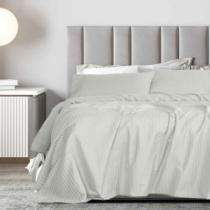 Royal Comfort 1200 Thread count Damask Stripe Cotton Blend sheet sets Queen Silver-1951134866833805313