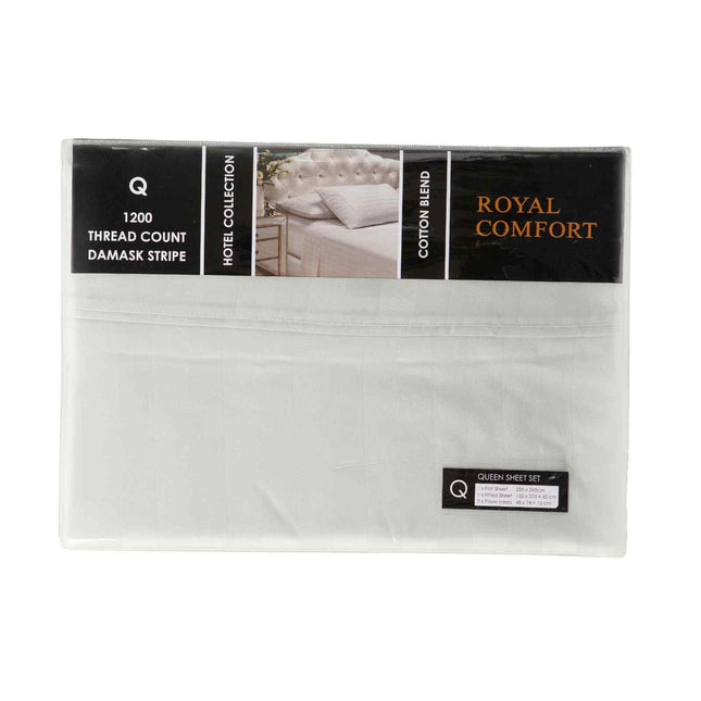 Royal Comfort 1200 Thread count Damask Stripe Cotton Blend sheet sets Queen Silver-1951134866833805314