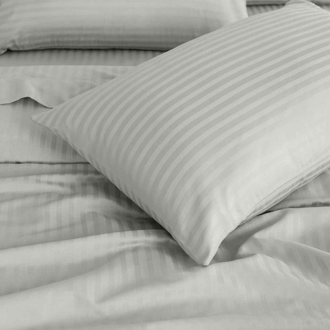 Royal Comfort 1200 Thread count Damask Stripe Cotton Blend sheet sets Queen Silver-1951134866833805317