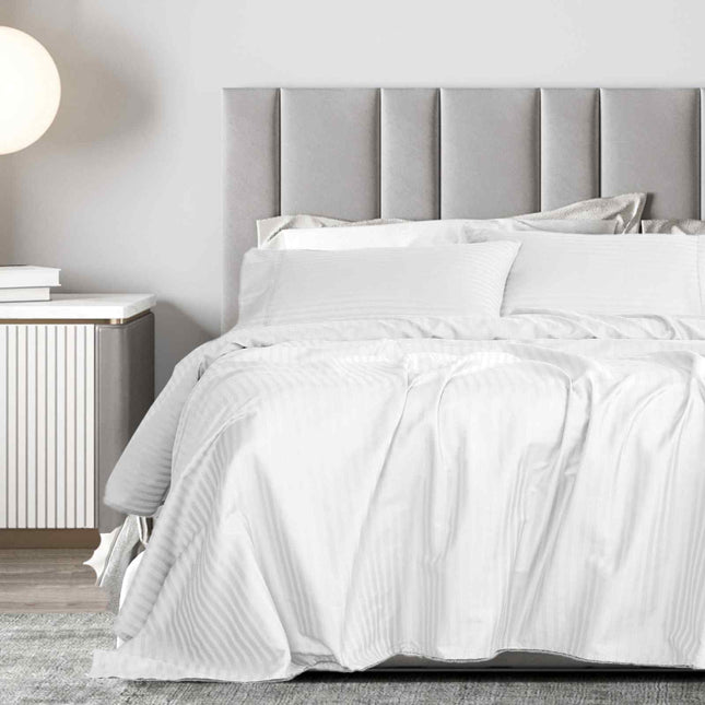 Royal Comfort 1200 Thread count Damask Stripe Cotton Blend sheet sets King White-1951134867056103425