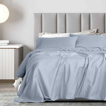 Royal Comfort 1200 Thread count Damask Stripe Cotton Blend sheet sets King Blue Fog-1951134870315077633