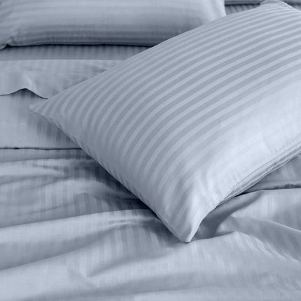Royal Comfort 1200 Thread count Damask Stripe Cotton Blend sheet sets King Blue Fog-1951134870315077636