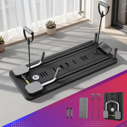 Everfit Pilates Board Foldable Reformer Multi Functional Exercise Trainer Black
