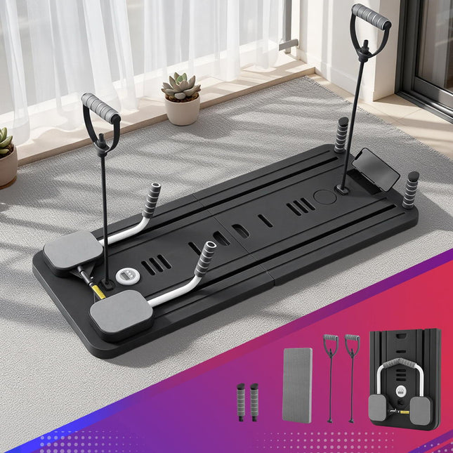 Everfit Pilates Board Foldable Reformer Multi Functional Exercise Trainer Black