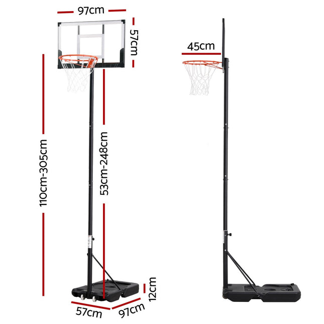 Everfit 3.05M Basketball Hoop Stand System Portable Height Adjustable w/ Knob