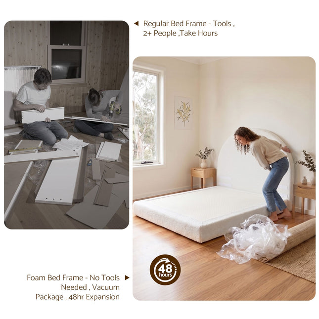 Artiss Queen Bed Frame Boucle Fabric Vacuum Compressed Beds Removable Washable Cover No-Assembly