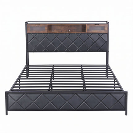 Artiss King Bed Frame with LED Lights and Storage Headboard Charging Station