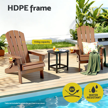 Gardeon Outdoor Chairs Folding Adirondack Beach Chair HDPE Sun Lounge Patio Furniture Garden Brown