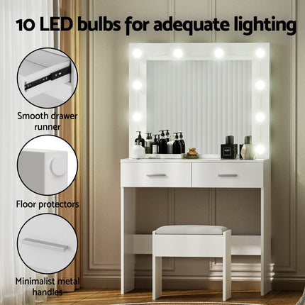 Artiss Dressing Table Vanity Desk Set Stool 10 Led Bulbs White