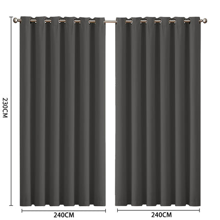 2x Blockout Curtains Panels 3 Layers Charcoal-1954802972563214338