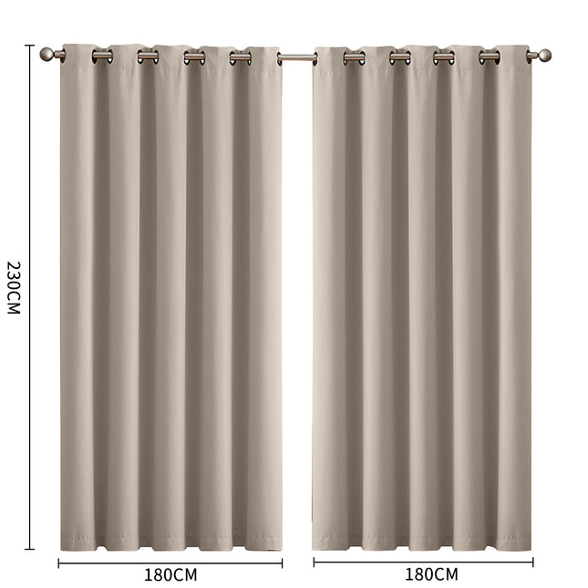 2x Blockout Curtains Panels 3 Layers Beige-1954802971330088962