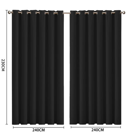 2x Blockout Curtains Panels 3 Layers Black-1975420490608676866
