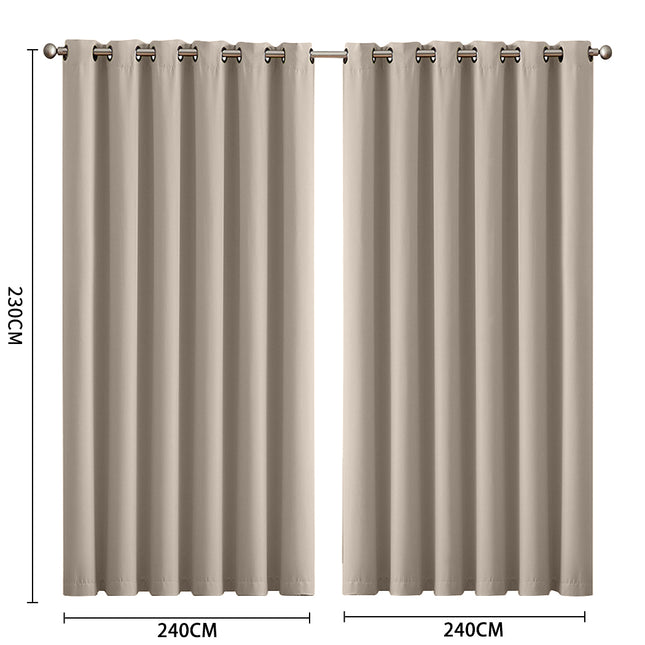 2x Blockout Curtains Panels 3 Layers Beige-1954802972160561154