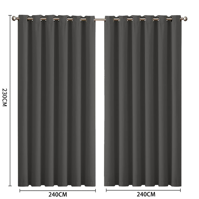 2x Blockout Curtains Panels 3 Layers Charcoal-1975420490784837634