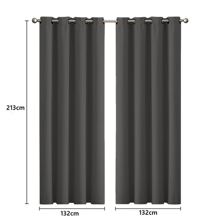 2x Blockout Curtains Panels 3 Layers Charcoal CD1003-132X213-GR-1954802970923241474