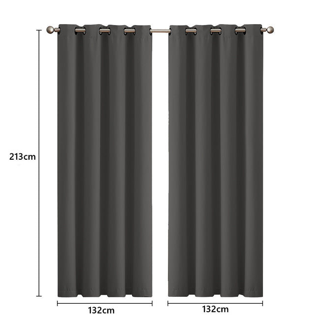 2x Blockout Curtains Panels 3 Layers Charcoal CD1003-132X213-GR-1954802970923241474