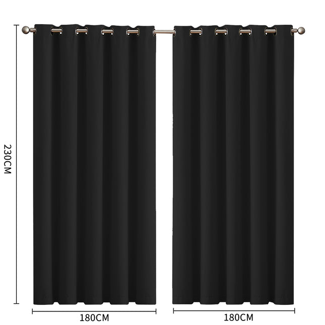 2x Blockout Curtains Panels 3 Layers Black-1975420490071805954