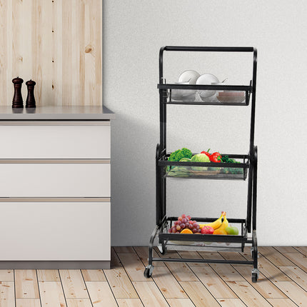 Levede 3 Tier Kitchen Trolley Cart Swivel Black Colour-1954802798449266695