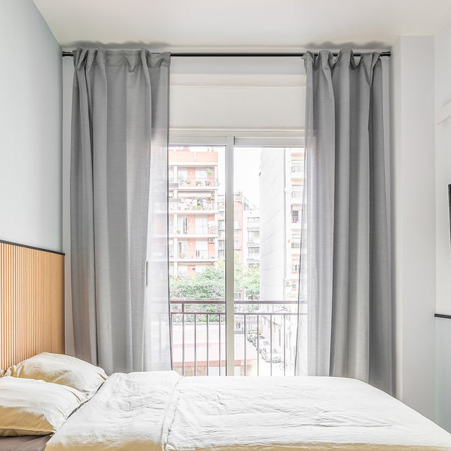 Marlow Black Curtain Rod Steel Quiet Rail Pole Pommel Set Extendable-1973193447833735174