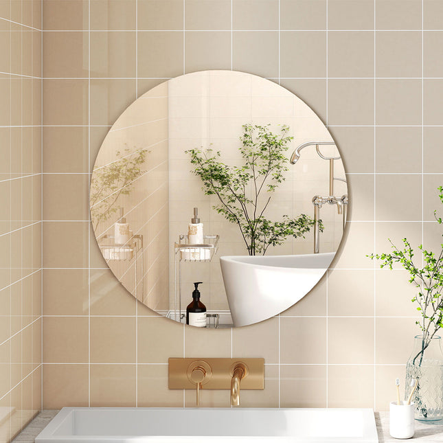 Yezi 50cm Round Wall Mirror Frameless Tempered Glass-1973193573570580486