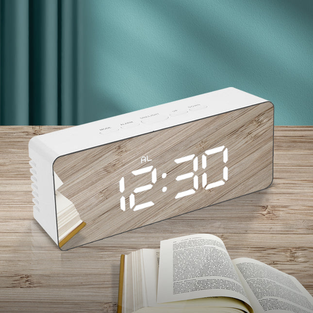 Alarm Clock Digital Led Mirror Desk Silver-1973193872133722118