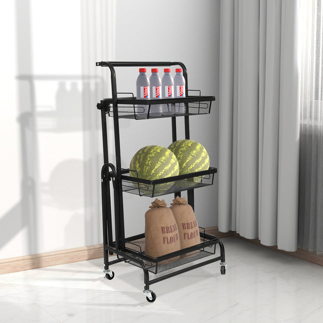 Levede 3 Tier Kitchen Trolley Cart Swivel Black Colour-1975420477254012934