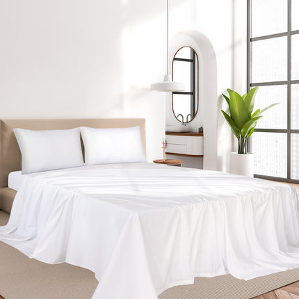 Dreamz 4pcs Queen Size 100% Bamboo Bed Sheet Set in White Colour-1973194027218112518