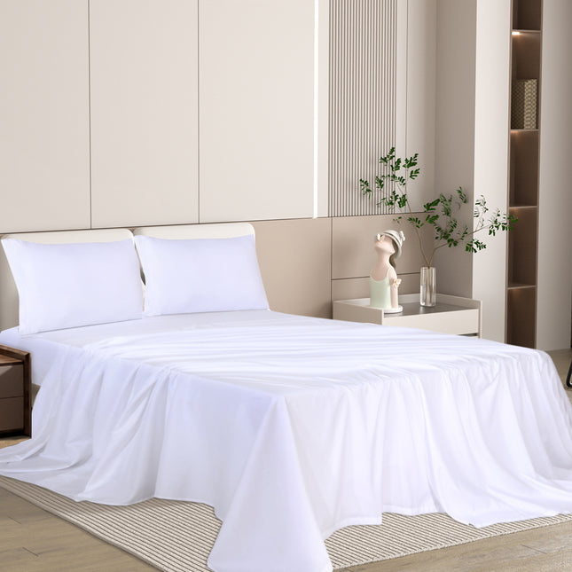 Dreamz 4pcs Double Size 100% Bamboo Bed Sheet Set in White Colour-1973194025729134598